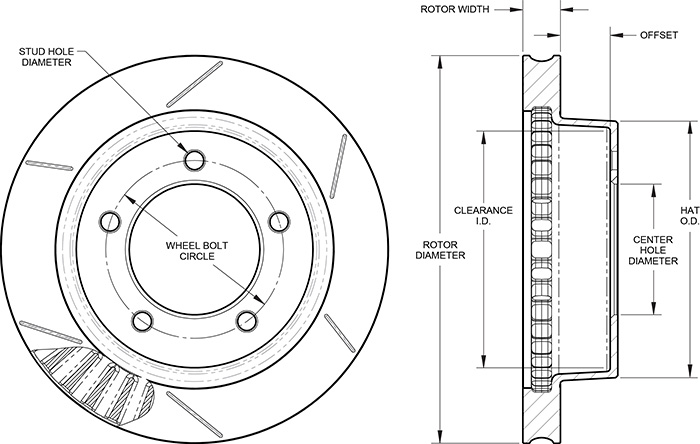 GT Vented Rotor & Hat Dimension Diagram