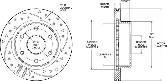 SRP Drilled Performance Rotor & Hat Drawing