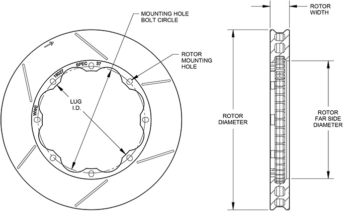 GT 48 Curved Vane Rotor Dimension Diagram