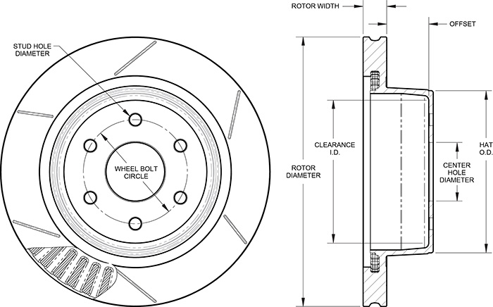 GT Vented Rotor & Hat Dimension Diagram