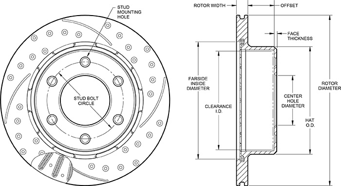 SRP Drilled Performance Rotor & Hat Drawing