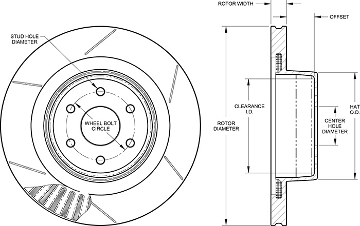 GT Vented Rotor & Hat Dimension Diagram