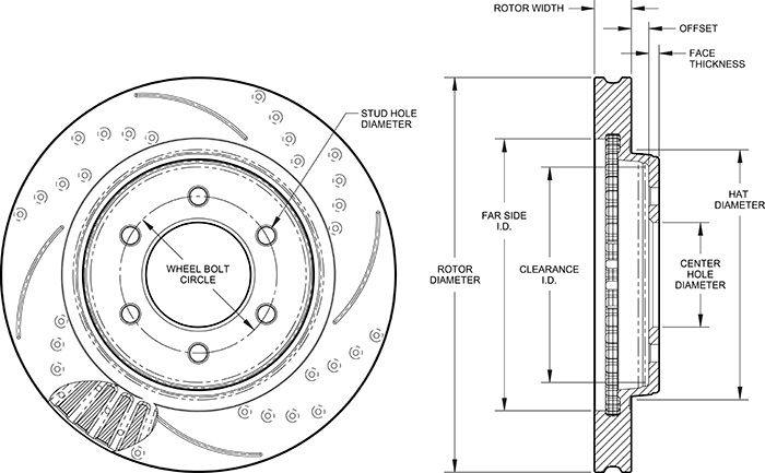 SRP Drilled Performance Rotor & Hat Drawing