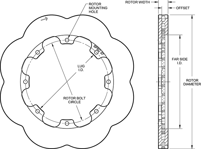 HD 36 Curved Vane Scalloped Rotor Drawing