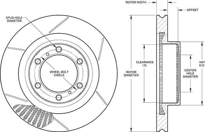 GT Vented Rotor & Hat Dimension Diagram