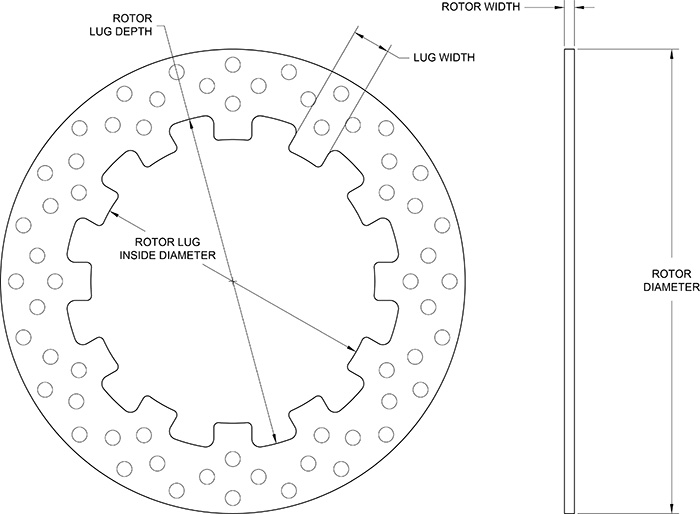 Drilled Steel Rotor Dimension Diagram