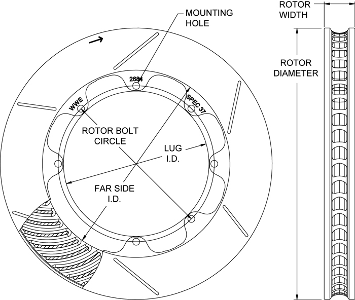 GT 48 Curved Vane Rotor Dimension Diagram