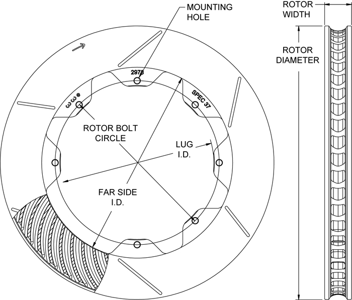 GT 48 Curved Vane Rotor Dimension Diagram