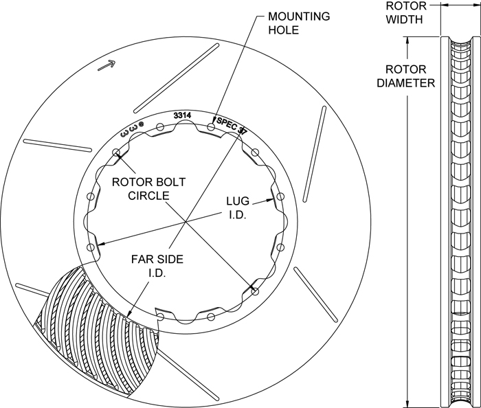 GT 48 Curved Vane Rotor Drawing