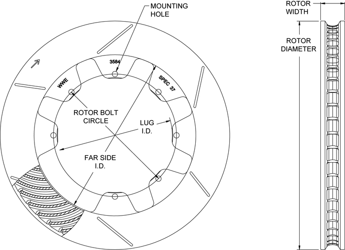 GT 48 Curved Vane Rotor Dimension Diagram