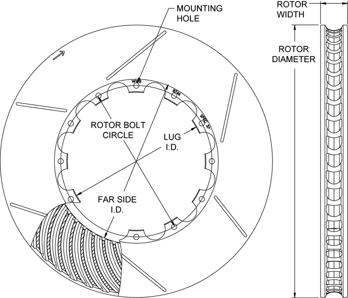 GT 48 Curved Vane Rotor Dimension Diagram