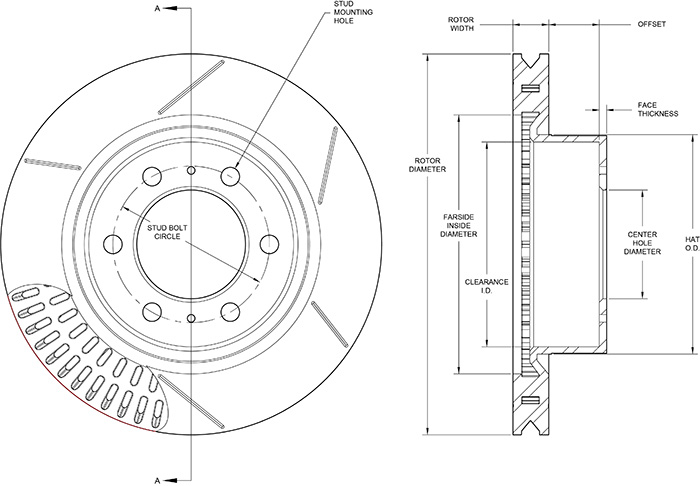 OE Performance Front GTB Rotor & Hat Dimension Diagram