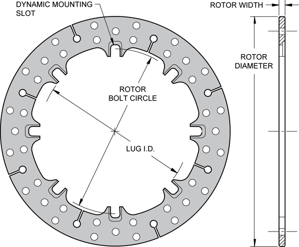 Drilled Steel Dynamic Mount Rotor Dimension Diagram