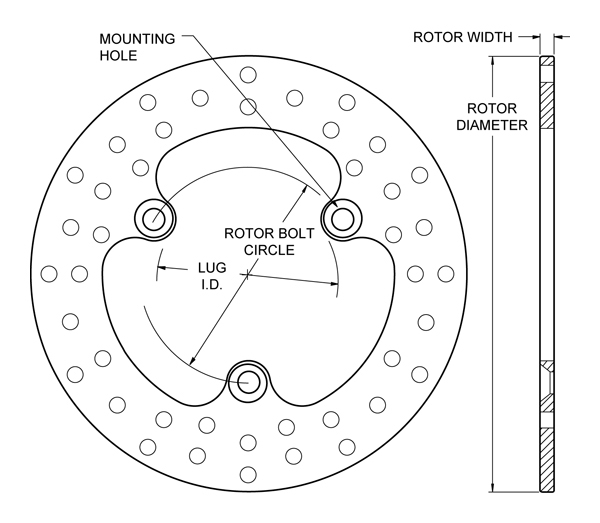 Drilled Steel Rotor Dimension Diagram