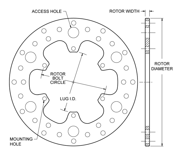 Drilled Steel Rotor Dimension Diagram