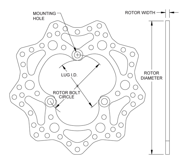 Drilled Steel Scalloped Rotor Drawing