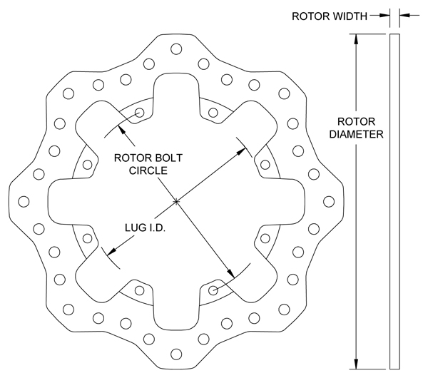 Drilled Steel Scalloped Rotor Drawing