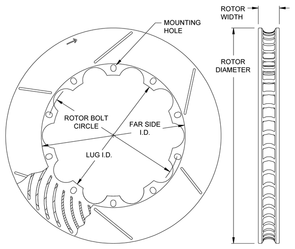 GT 48 Curved Vane Rotor Dimension Diagram