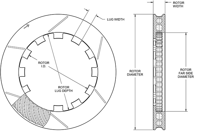 GT 48 Curved Vane Rotor Dimension Diagram