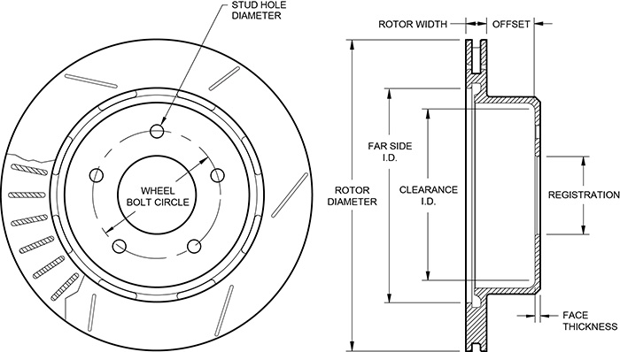 GT Vented Rotor & Hat Dimension Diagram