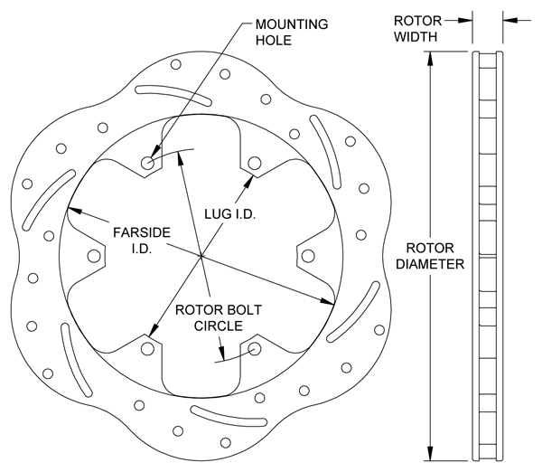 Super Alloy Scalloped Rotor Dimension Diagram