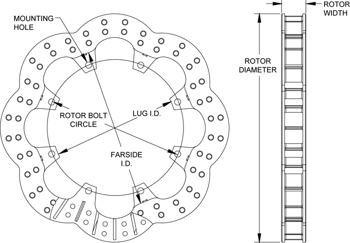Super Alloy Scalloped Rotor Dimension Diagram