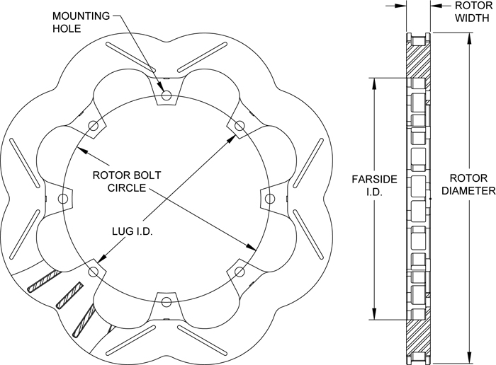 Super Alloy Scalloped Rotor Dimension Diagram