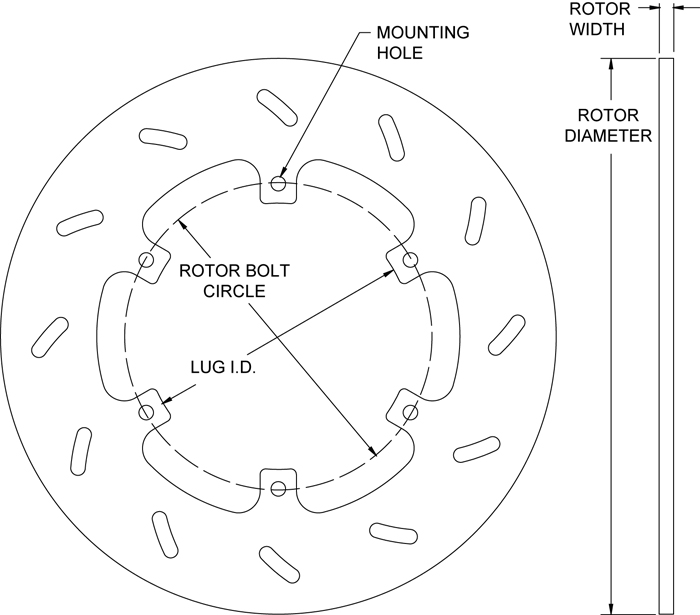 Super Alloy Slotted Rotor Dimension Diagram