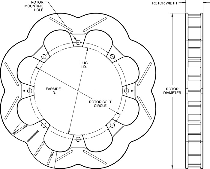 Super Alloy Scalloped Rotor Dimension Diagram