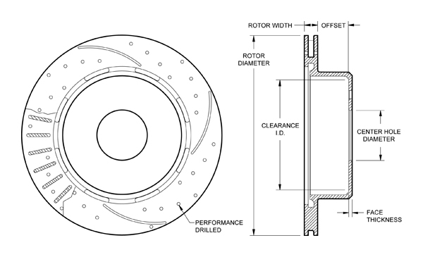 SRP Drilled Performance Rotor & Hat Drawing