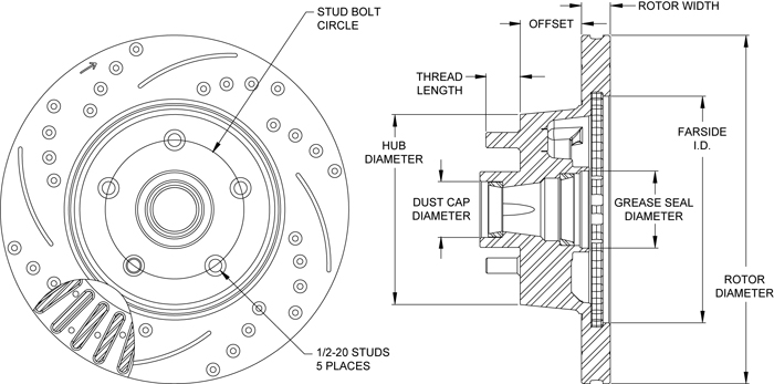 SRP Hub & Rotor Dimension Diagram