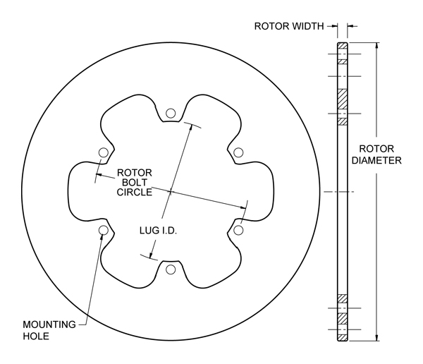 Solid Steel Rotor Dimension Diagram