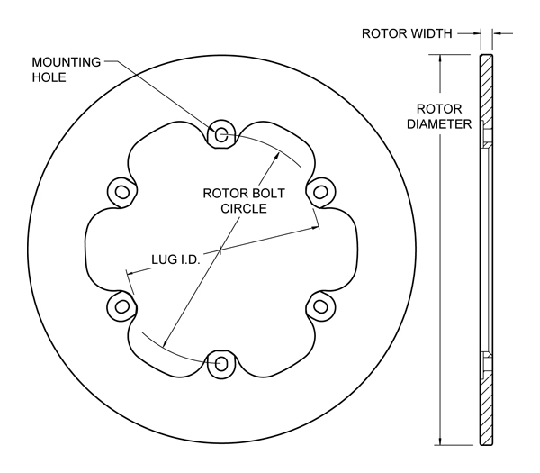 Solid Steel Rotor Dimension Diagram