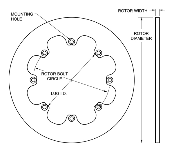 Solid Steel Rotor Dimension Diagram