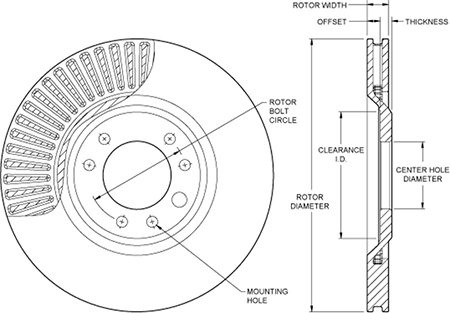 Ultralite HP 53 Vane Rotor & Hat Dimension Diagram