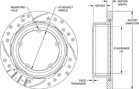 SRP Drilled Performance Rotor & Hat Dimension Diagram