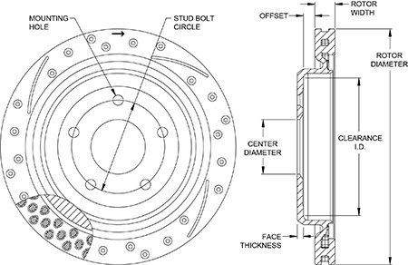 SRP Drilled Performance Rotor & Hat Dimension Diagram