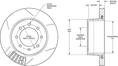 GT Vented Rotor & Hat Dimension Diagram