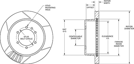 GT Vented Rotor & Hat Dimension Diagram