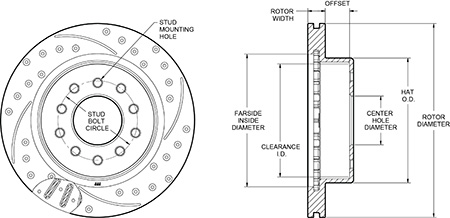 SRP Drilled Performance Rotor & Hat Dimension Diagram