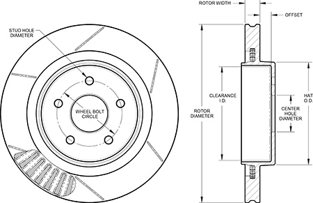 GT Vented Rotor & Hat Dimension Diagram