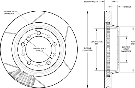 GT Vented Rotor & Hat Dimension Diagram