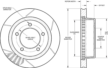 GT Vented Rotor & Hat Dimension Diagram