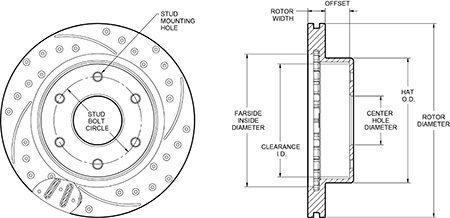 SRP Drilled Performance Rotor & Hat Dimension Diagram