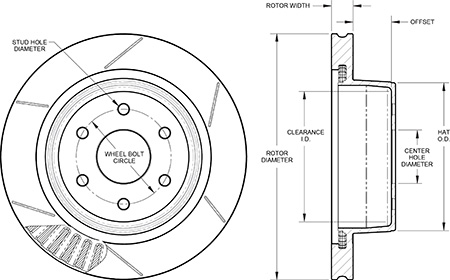 GT Vented Rotor & Hat Dimension Diagram