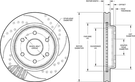 SRP Drilled Performance Rotor & Hat Dimension Diagram