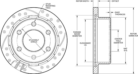 SRP Drilled Performance Rotor & Hat Dimension Diagram