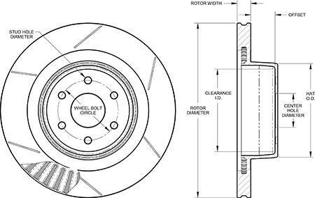 GT Vented Rotor & Hat Dimension Diagram