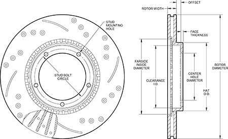 SRP Drilled Performance Rotor & Hat Dimension Diagram