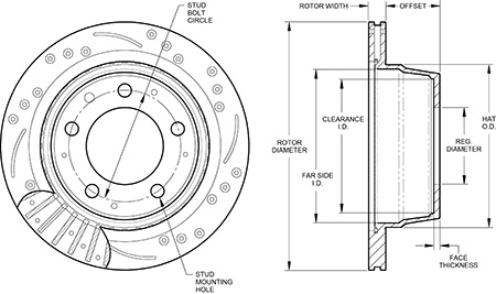 SRP Drilled Performance Rotor & Hat Dimension Diagram